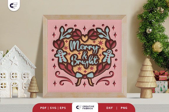 Download Merry &amp; Bright Christmas Wreath 3D SVG - Christmas Collection
