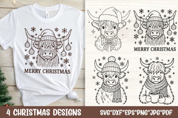 Download Christmas Highland Cow SVG Cut Files - Christmas Collection