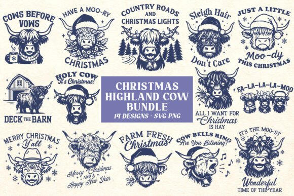 Download Christmas Highland Cow SVG PNG Bundle - Christmas Collection