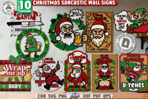 Download Christmas Sarcastic Wall Signs Bundle - Christmas Collection