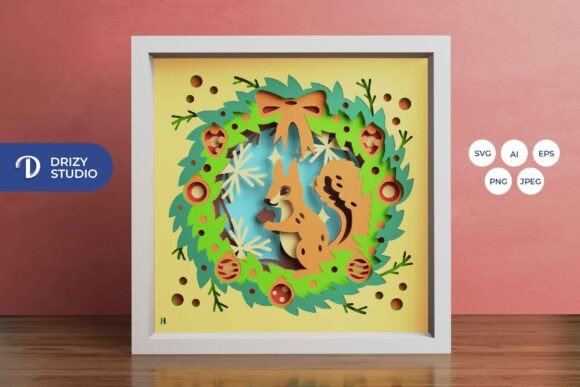 Download Squirrel Inside a Christmas Wreath 3D - Christmas Collection