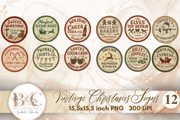 Download Vintage Christmas Round Signs Clipart - Christmas Collection
