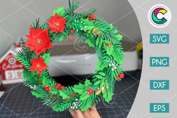 Download Christmas Wreath with Poinsettia SVG - Christmas Collection