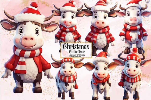 Download Cute Cow for Christmas Clipart Bundle - Christmas Collection