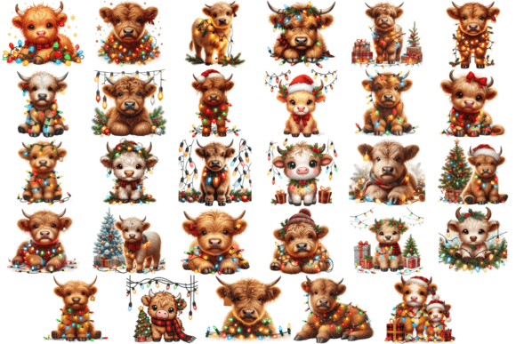Download 29 Highland Cow Christmas Lights Bundle - Christmas Collection