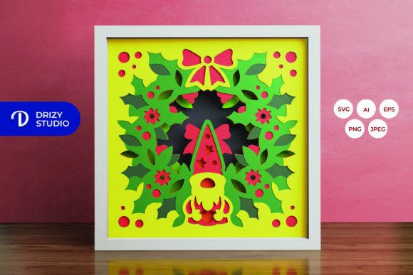 Download Christmas Wreath Gnome Shadow Box - Christmas Collection