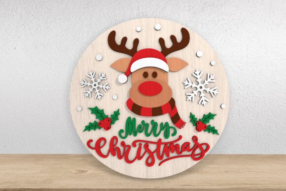 Download Reindeer Merry Christmas Round Sign SVG - Christmas Collection