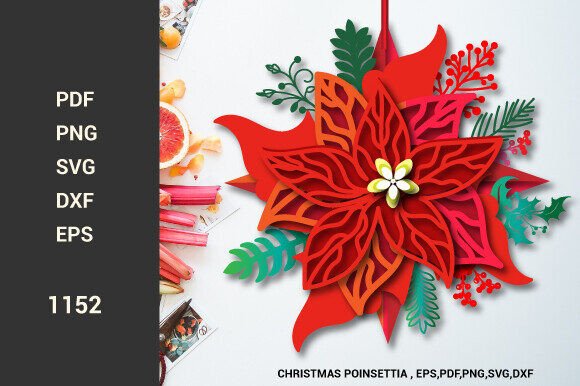 Download 3D SVG Cut Christmas Poinsettia 1152 - Christmas Collection