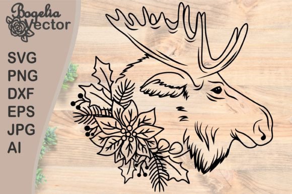 Download Moose with Christmas Flowers, Poinsettia - Christmas Collection