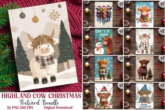Download Highland Cow Christmas Postcard Bundle - Christmas Collection