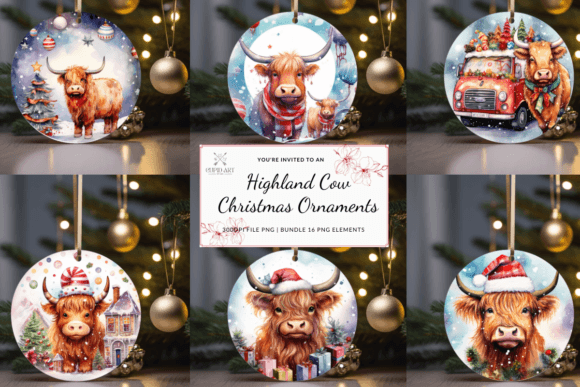 Download Highland Cow Christmas Ornaments Bundle - Christmas Collection