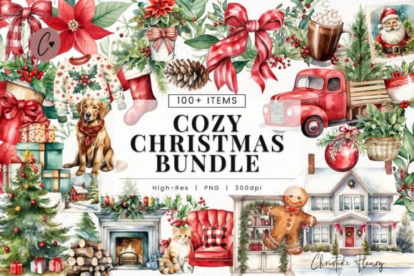Download Huge Watercolor Cozy Christmas Bundle - Christmas bundle Collection