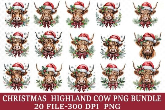 Download Highland Cow Christmas PNG Bundle - Christmas Collection
