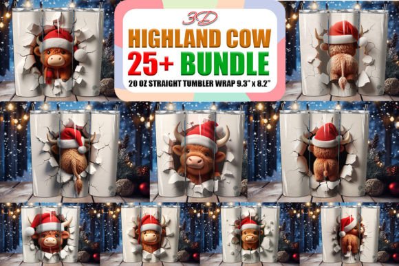 Download Highland Cow 3D Christmas Tumbler Bundle - Christmas Collection