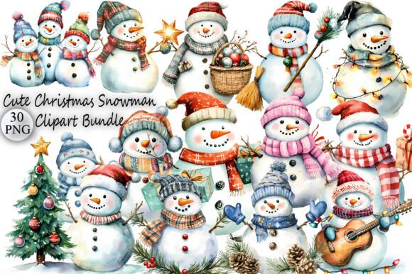 Download Cute Christmas Snowman Clipart Bundle - Christmas Collection