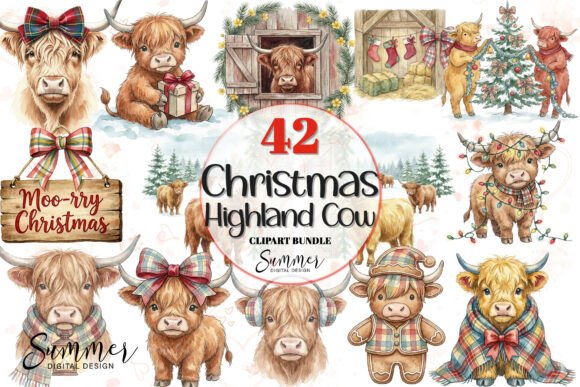 Download Festive Highland Cow Christmas Clipart - Christmas Collection