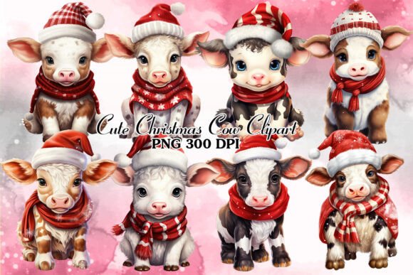 Download Cute Cow for Christmas Clipart Bundle - Christmas Collection