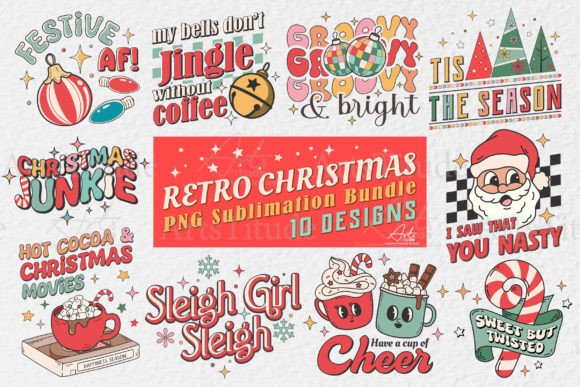 Download Retro Christmas Bundle PNG Sublimation - Christmas bundle Collection