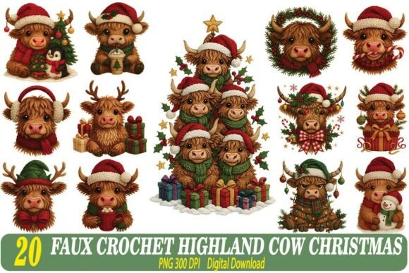 Download Faux Crochet Highland Cow Christmas PNG Bundle - Christmas Collection