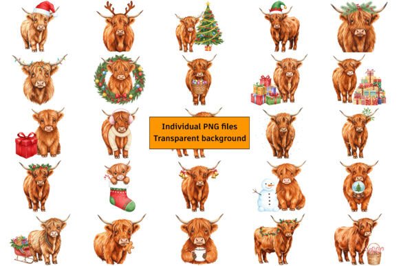 Download Festive Highland Cow Christmas PNG - Christmas Collection